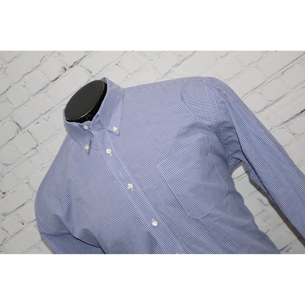 Brooks Brothers Makers Dress Shirt Mens 16.5 36/37 Large Blue Gingham Made USA